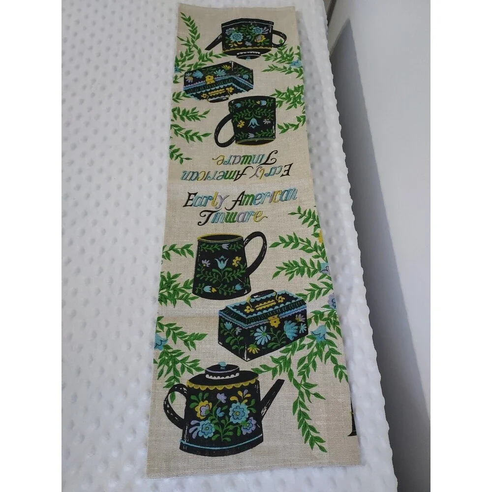 Vintage Tea Towel Early American Linen Tinware Swedish Style New Tulips Floral